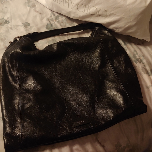 Jimmy Choo Calf Ana Zip Leather Hobo Bag Black and Silver - Picture 9 of 14